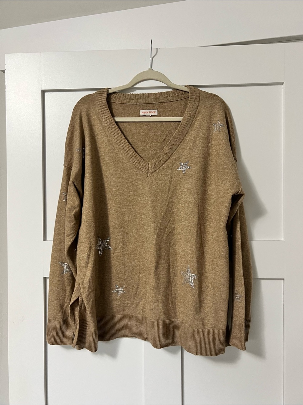 Knox Rose Tan Rhinestone Silver Stan Crewneck Sweater